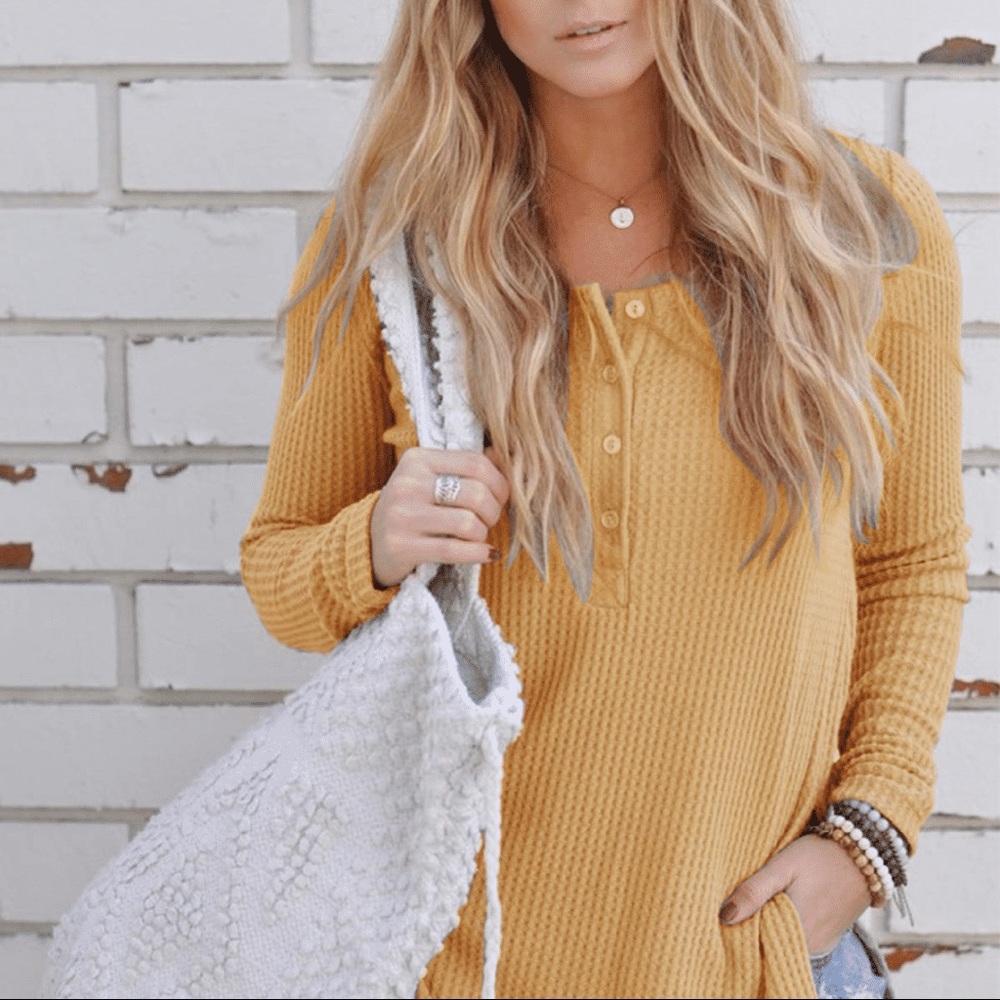 Waffle Knit Loose Fitting Tunic Blouse